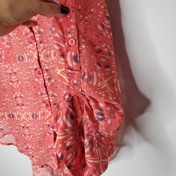 FREE PEOPLE Easy Rider Pink Printed Button Down Lightweight Top Sz X-Small XS - Picture 4 of 7